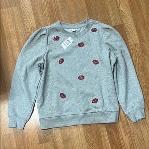 Charter Club Gray and Red Crew Neck lip sweatshirt